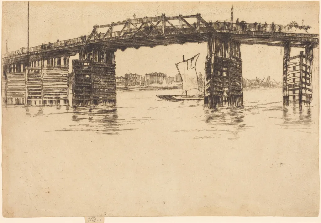 Old Battersea Bridge, by James McNeill Whistler, ink, 1879