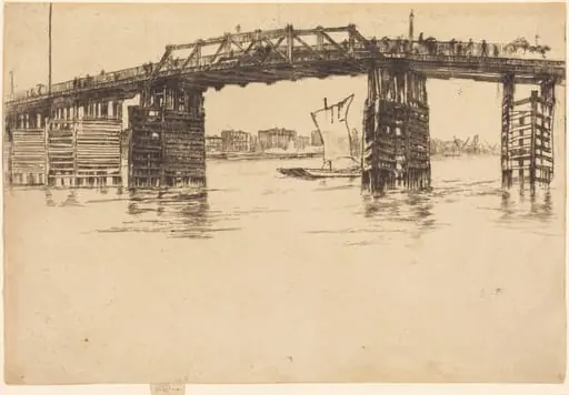 Old Battersea Bridge, by James McNeill Whistler, ink, 1879