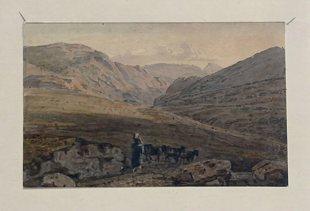 A mountainous landscape - evening, by George Barret, Sr., watercolor, 1767