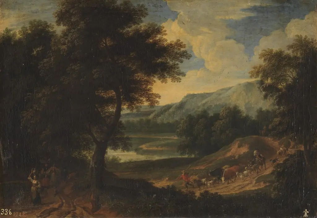 Paisaje con pastores y ganado, by Adriaen Frans Boudewyns, oil, 1651