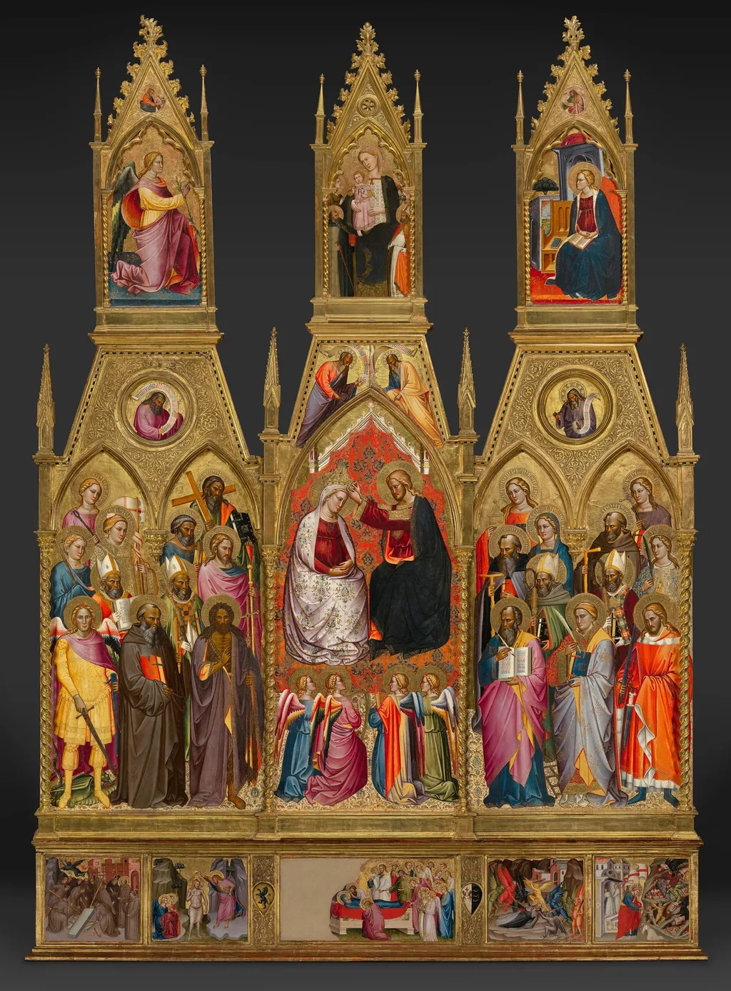 Polyptych with Coronation of the Virgin and Saints, by Cenni di Francesco, tempera, 1396