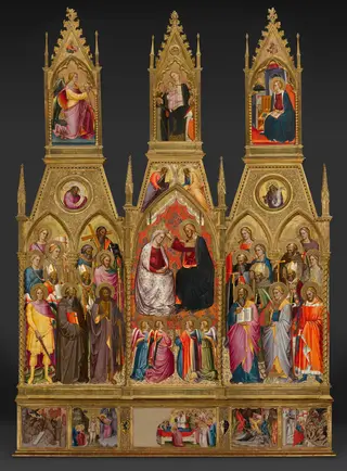 Polyptych with Coronation of the Virgin and Saints, by Cenni di Francesco, tempera, 1396