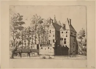 Castle with Lift-Bridge, by Lucas van Doetechum, ink, 1560