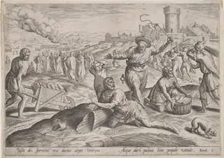 The Taskmaster of the Pharaoh Beating the Israelites, by Jan Sadeler I, ink, 1585
