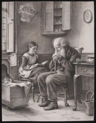 Sketch for oil painting 'The Word of Life', by Joseph Clark, watercolor, 1881