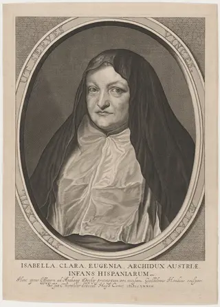 Isabella Clara Eugenia as a Nun, by Willem Hondius, ink, 1633