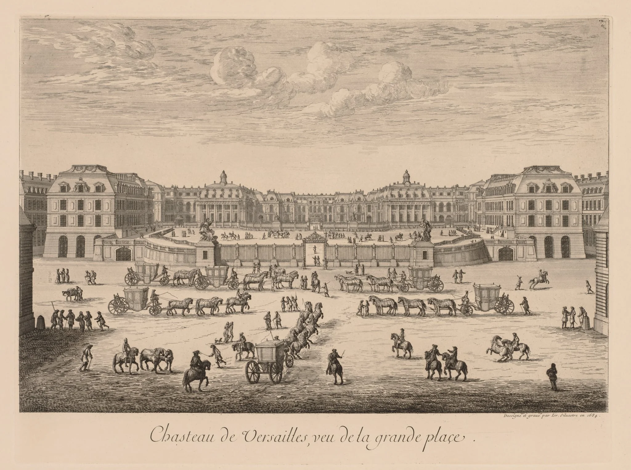 Vue du Château de Versailles, vu de la Grande Place, detail