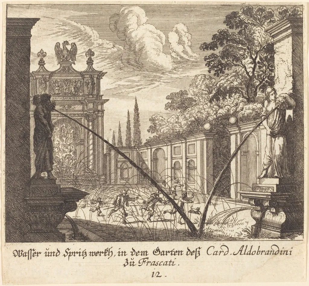 Gardens of Cardinal Aldobrandini, Frascati, by Melchior Küsel, ink, 1681