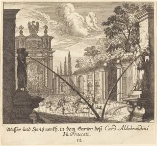 Gardens of Cardinal Aldobrandini, Frascati, by Melchior Küsel, ink, 1681