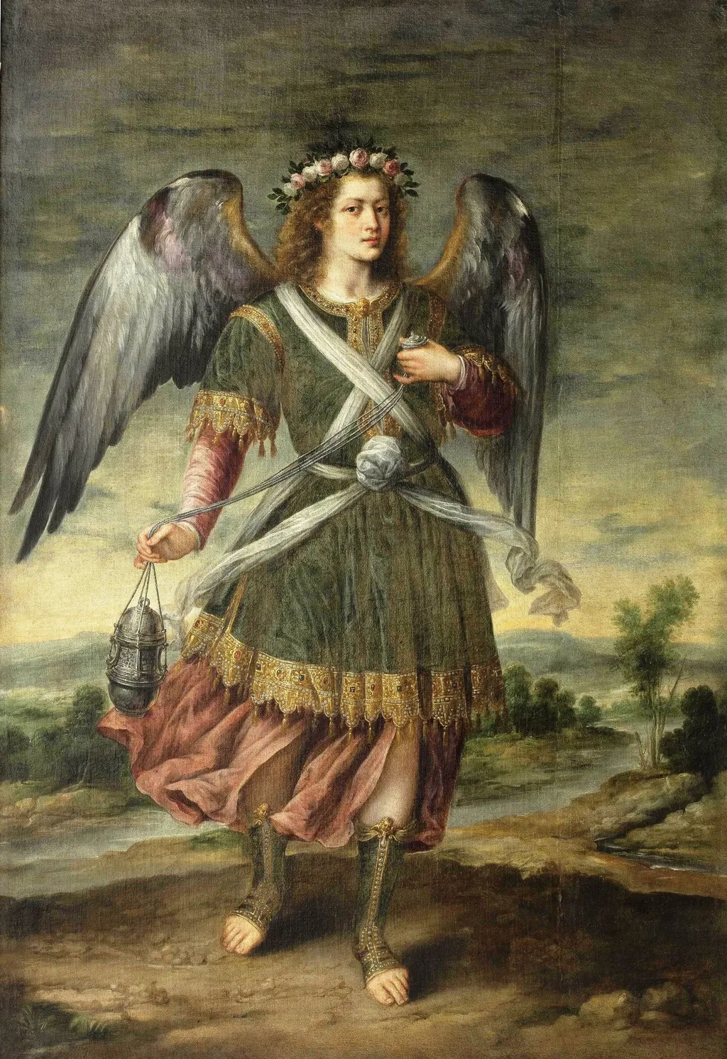 Archangel Seatiel with a censer, by Bartolomé Román, oil, 1601