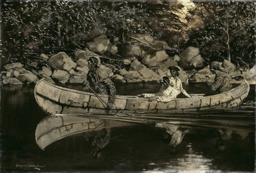Paddling the Wounded British Officer, by Frederic Remington, oil, 1899