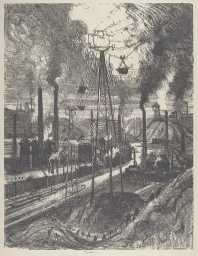 The Travellers, Charleroi, by Joseph Pennell, ink, 1911