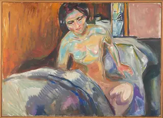 Seated Nude: Morning, by Edvard Munch, oil, 1922