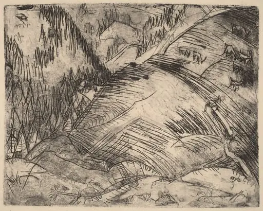 Mountain Slope with Goats, by Ernst Ludwig Kirchner, ink, 1920