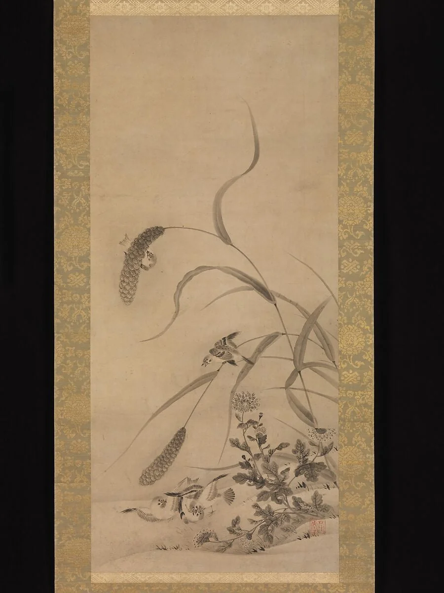 粟に燕図|Millet and Sparrows, detail