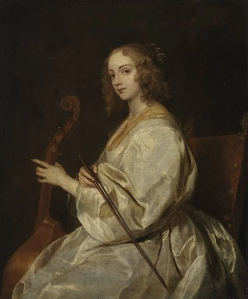 Portrait of a woman playing the viola-da-gamba, formerly identified as Margaret Lemon, detail