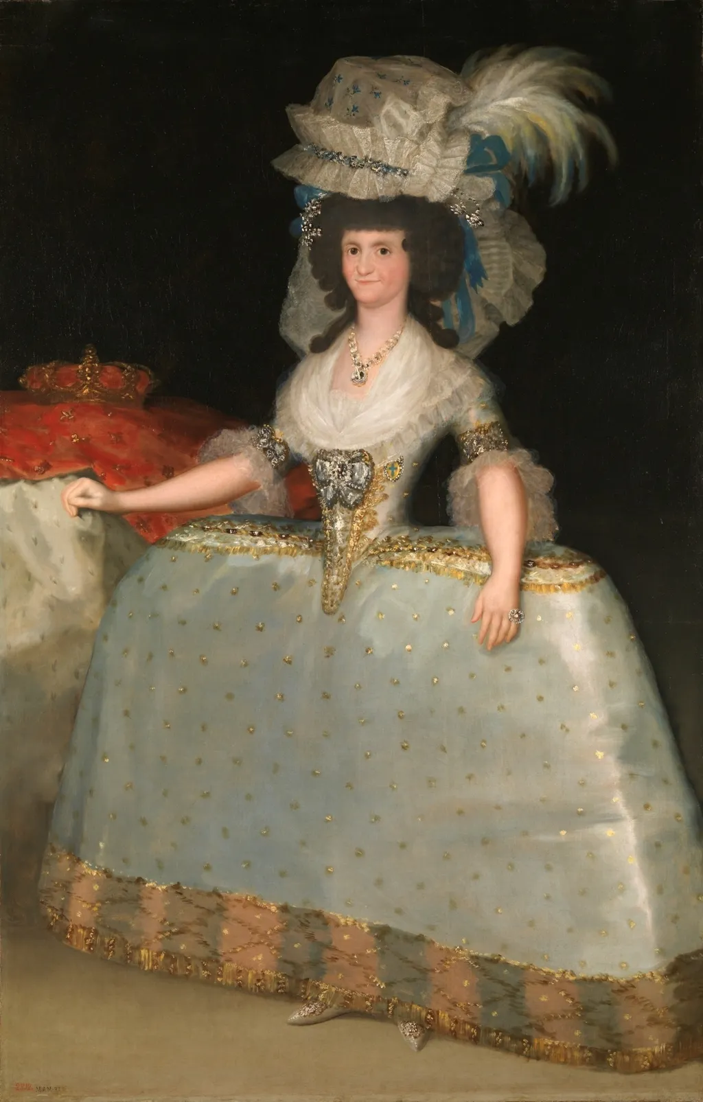 Queen María Luisa in a Dress with hooped Skirt, by Francisco Goya, oil, 1795