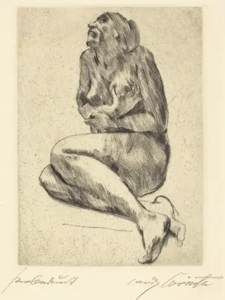 Kauernder weiblicher akt (Crouching Female Nude), by Lovis Corinth, ink, 1914