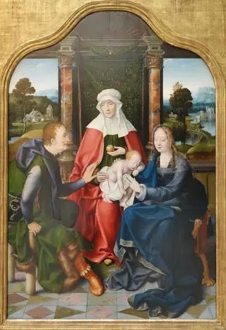 Virgin and Child with Saints Anne and Joachim, by Joos van Cleve, oil, 1520