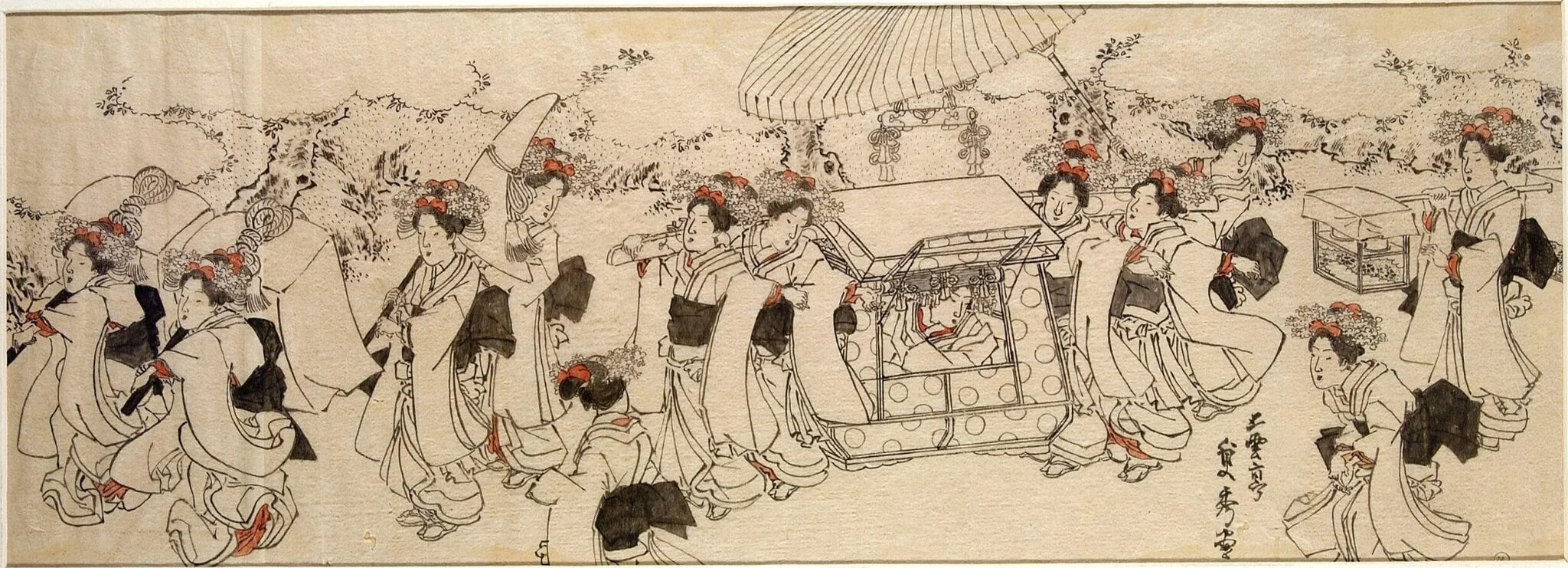 Women in procession with palanquin, detail