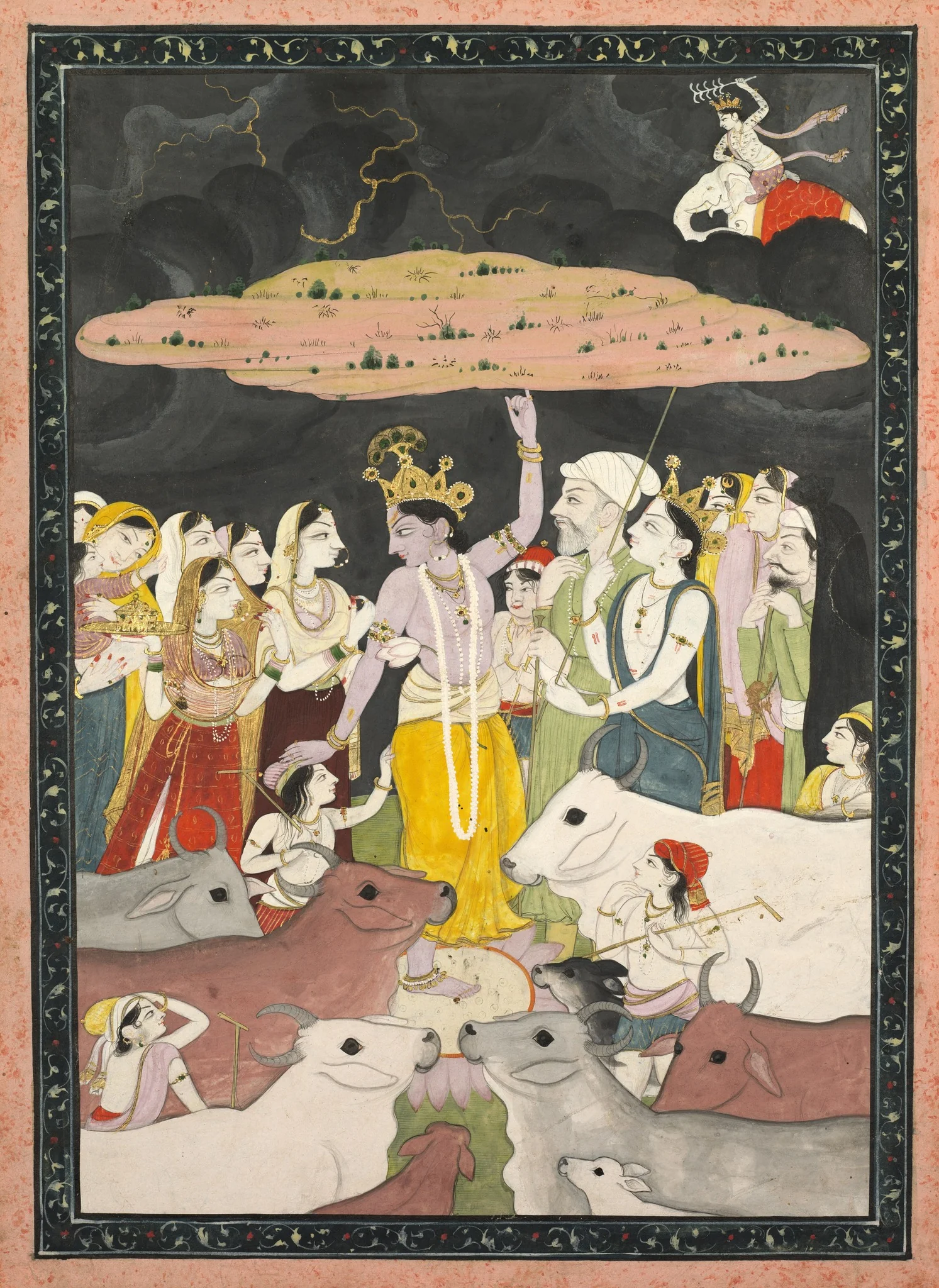 Krishna Lifting Mount Govardhan, detail