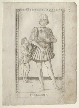 The Knight (from the Tarocchi, series E: Conditions of Man, #6), by Master of the E-Series Tarocchi, 1467