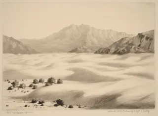 Dunes near Palm Springs, California (no.2), by George Elbert Burr, ink, 1934