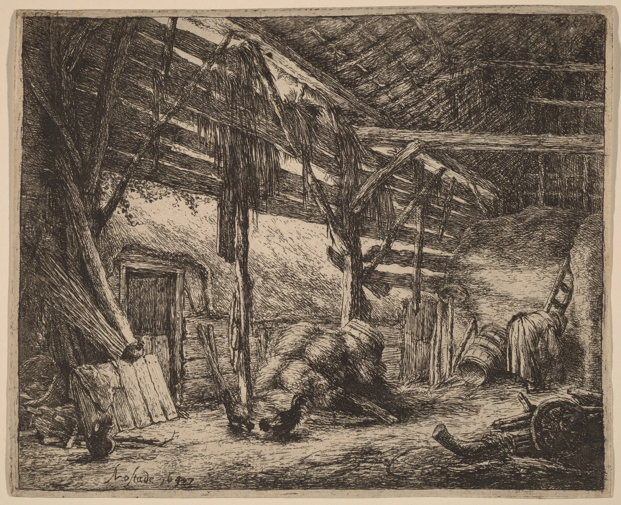 Interior of a Barn with a Peasant Woman at Work, detail