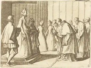 Margaret of Austria Receiving the Homage of Cardinals and Prelates, by Raffaello Schiaminossi, ink, 1612