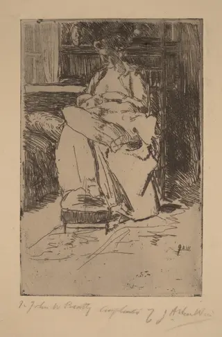 Mother and Child, by Julian Alden Weir, ink, 1886