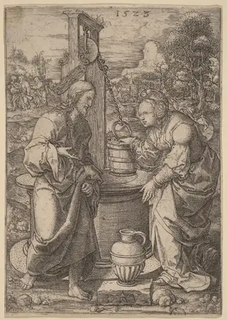 Christ and the Woman of Samaria, by Dirk Jacobsz Vellert, ink, 1523
