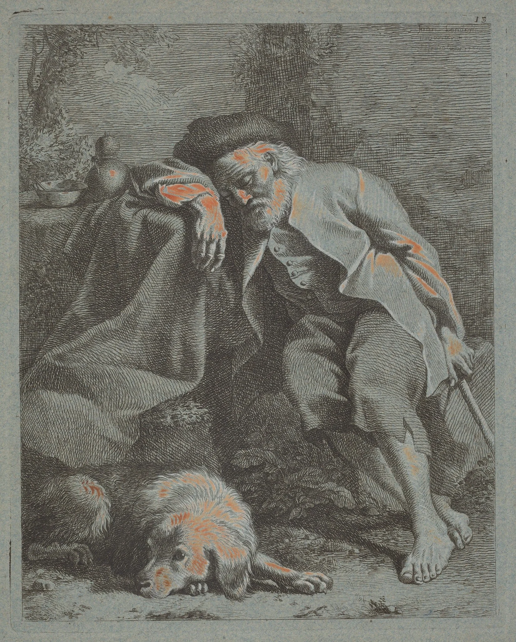 Sleeping Old Man with Dog, detail