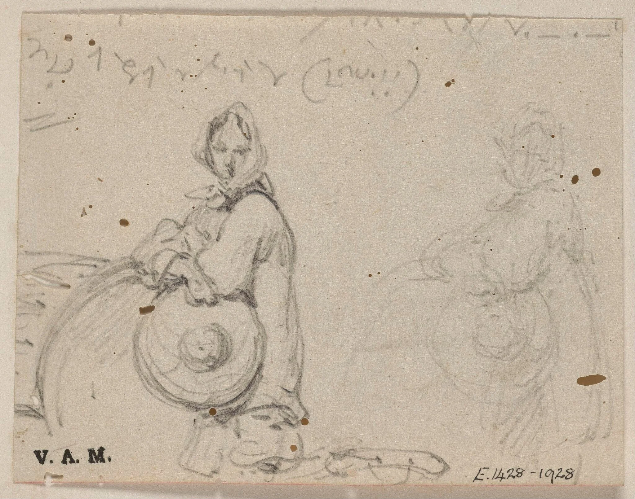 Two drawings of a boatwoman, detail