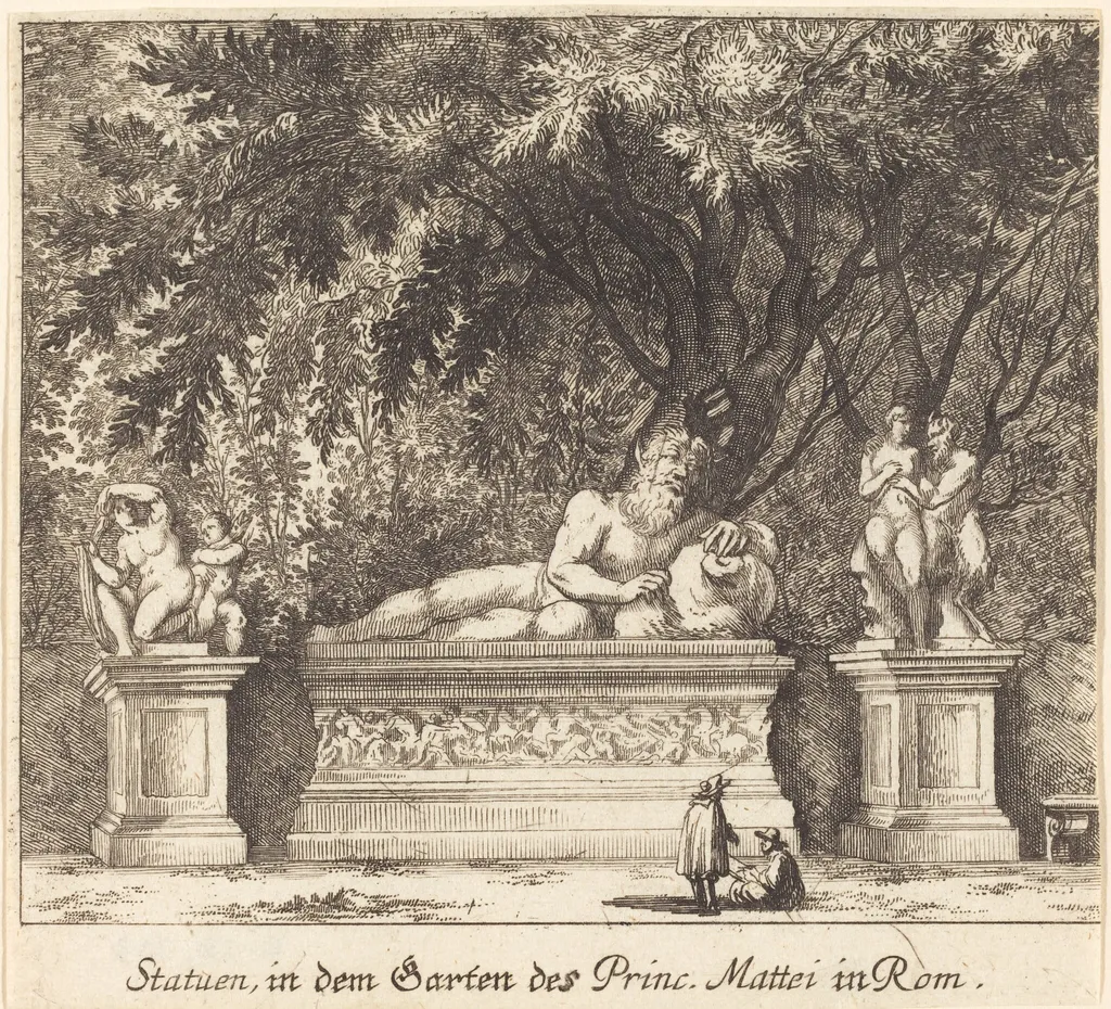 Gardens of Prince Mattei, Rome, by Melchior Küsel, ink, 1681