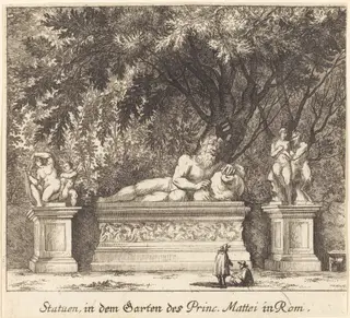 Gardens of Prince Mattei, Rome, by Melchior Küsel, ink, 1681