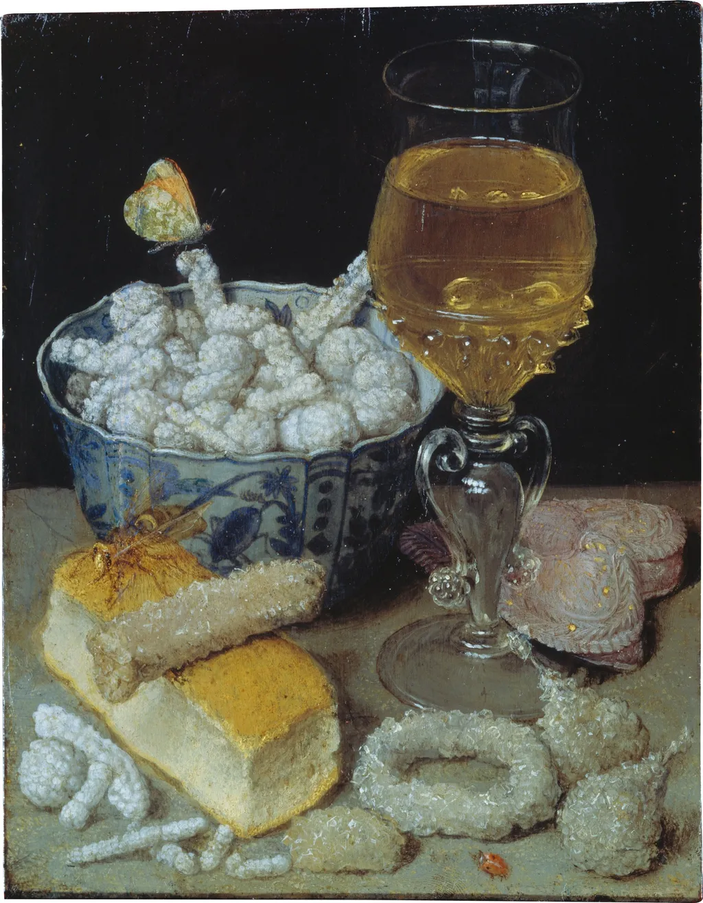 Still Life with Bread and Sweetmeats, by Georg Flegel, oil, 1633