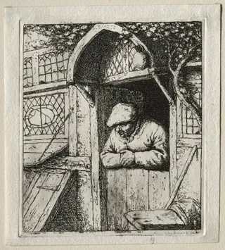 Peasant Leaning on his Doorway, by Adriaen van Ostade, 1653