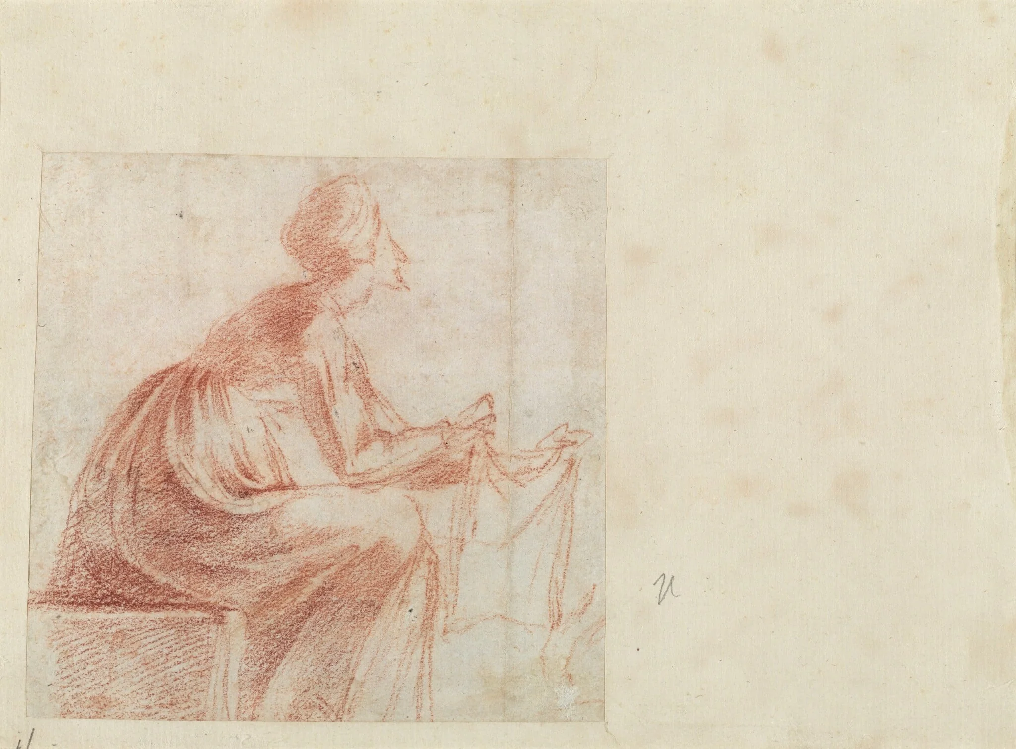Woman Seated with a Piece of Cloth [verso], detail