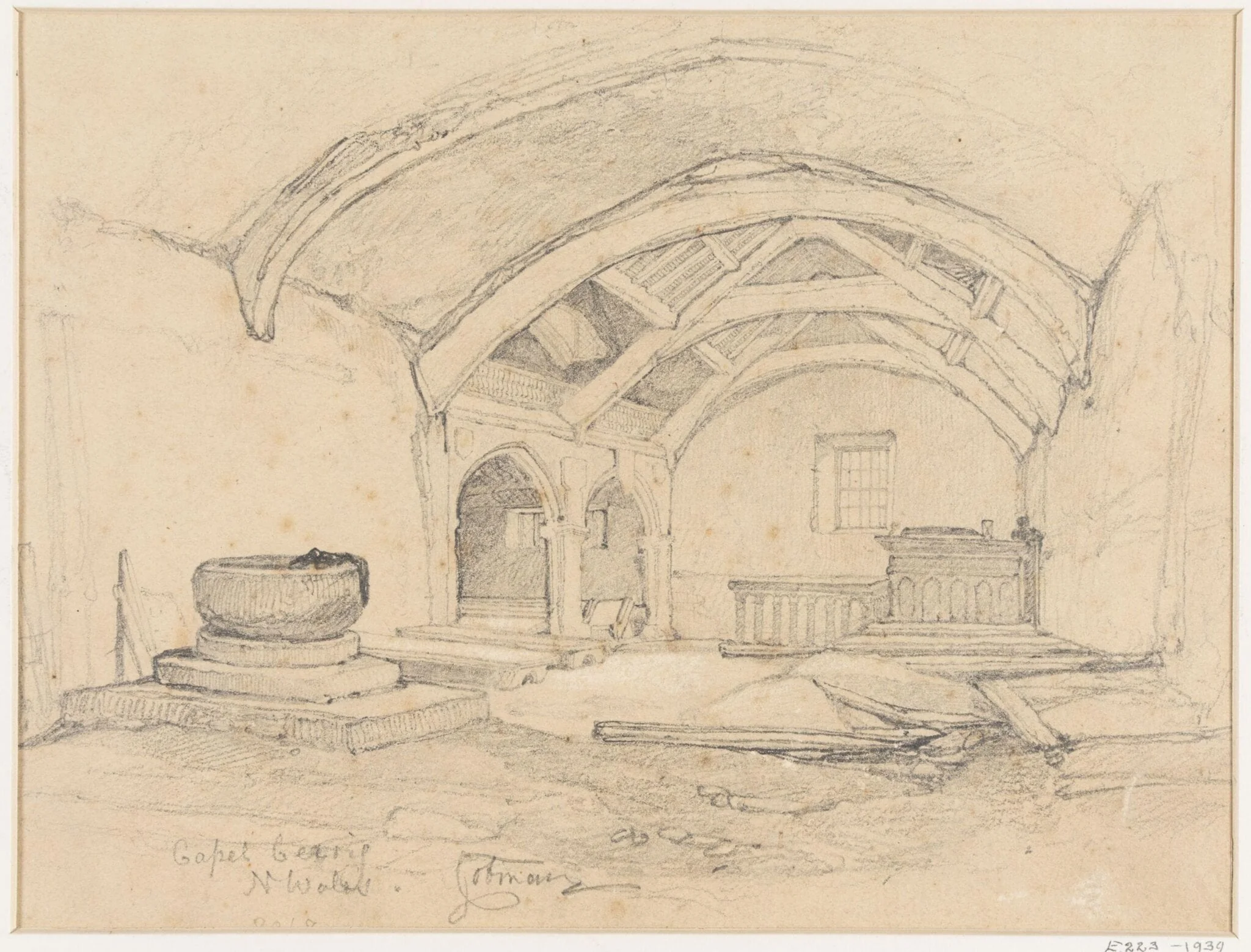 Interior of the church at Capel Curig, Carnarvonshire, detail