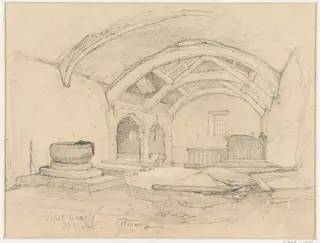 Interior of the church at Capel Curig, Carnarvonshire, by John Sell Cotman, 1810