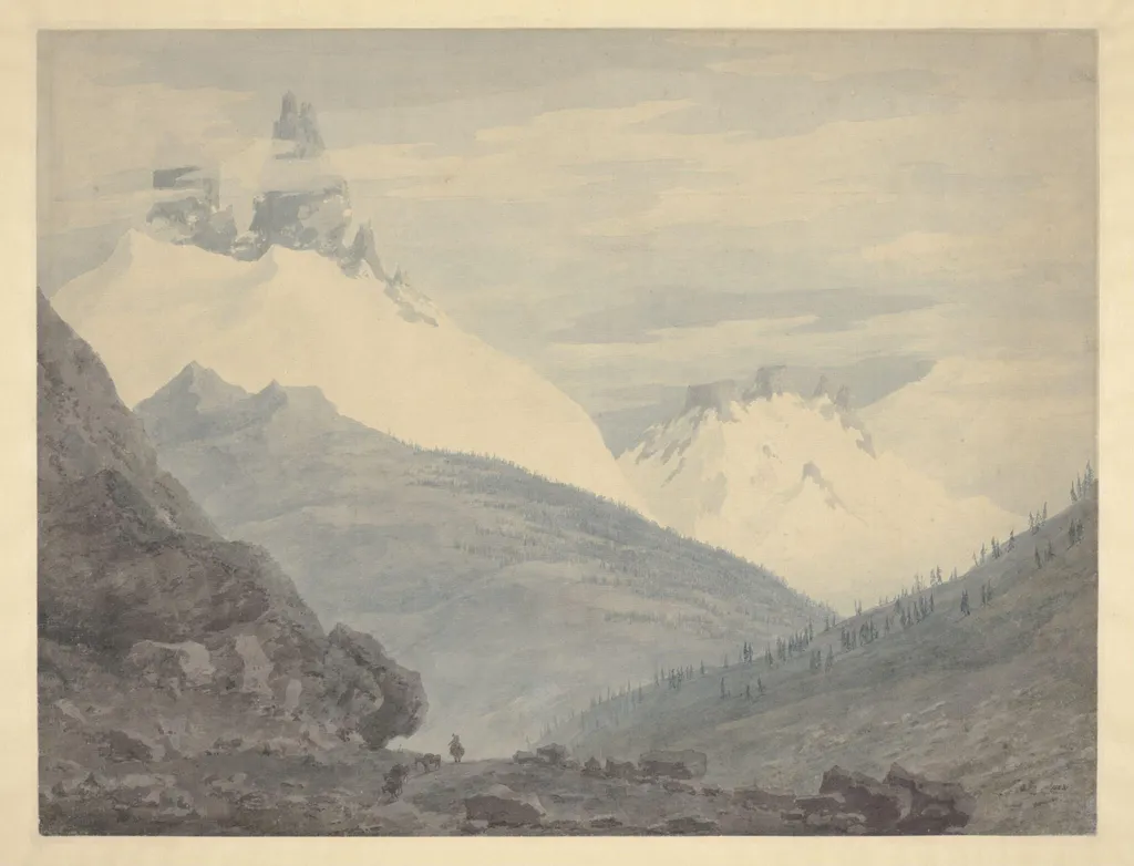 Alpine Scenery : Packhorses coming up a Pass, by Cozens, watercolor, 1776