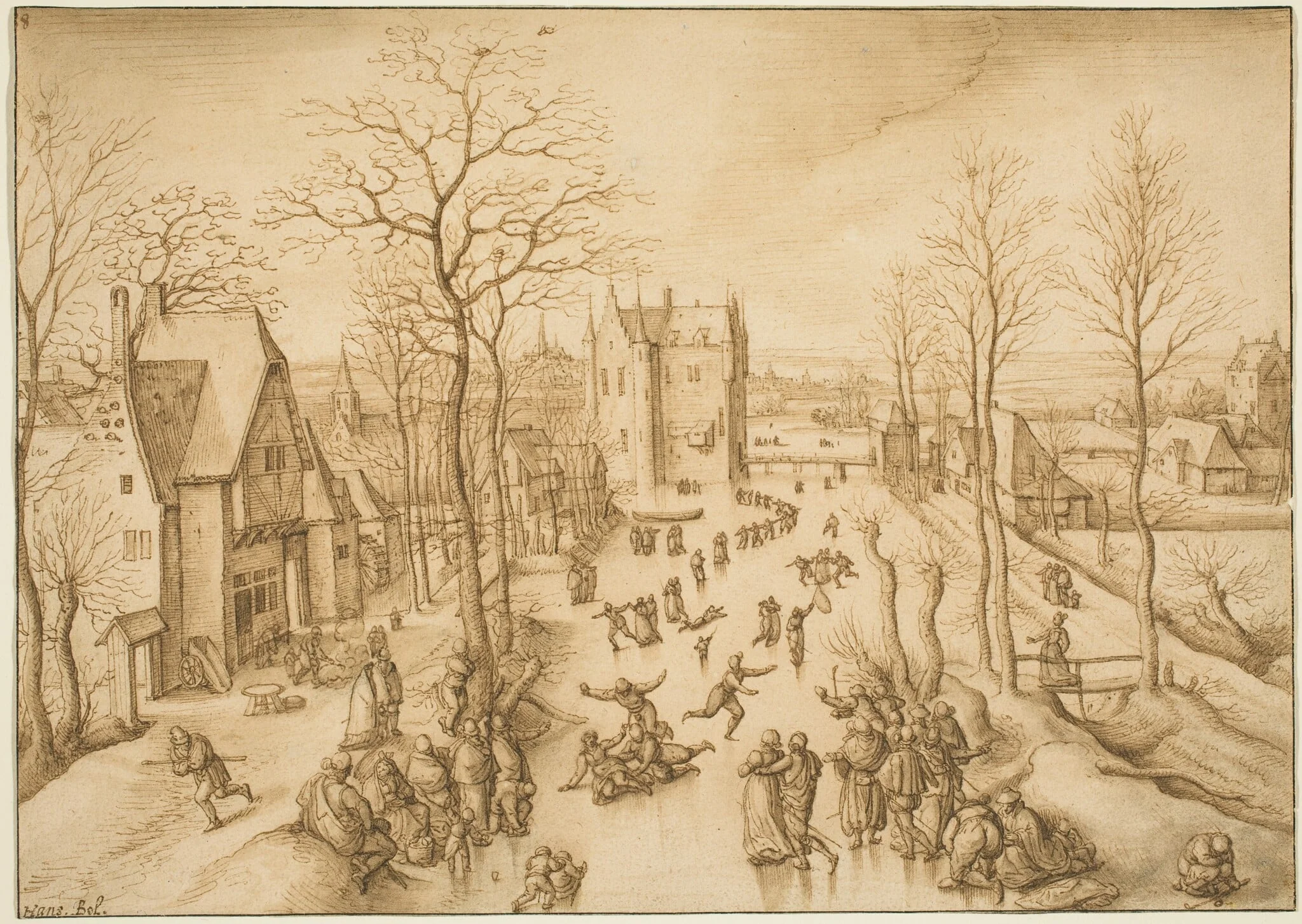 Winter Landscape with Skaters, detail