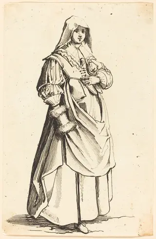 Bourgeoise with Muff, Facing Right, by Israel Henriet, ink, 1646