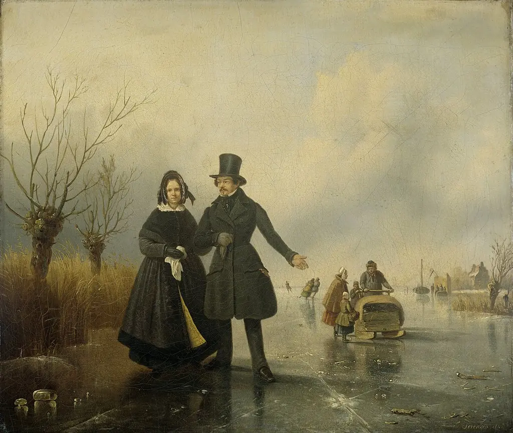 Portrait of Mr. and Mrs. Thijssen on the Ice, by Jacobus Sörensen, oil, 1845