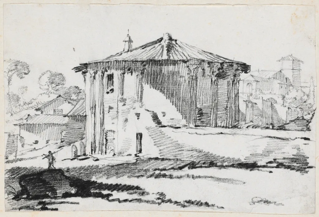 The Round Temple on the Piazza Bocca della Verità, Rome, by Joseph-Marie Vien, graphite, 1747