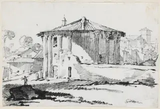 The Round Temple on the Piazza Bocca della Verità, Rome, by Joseph-Marie Vien, graphite, 1747