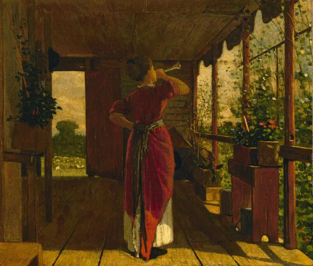 The Dinner Horn, by Winslow Homer, oil, 1873