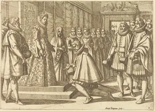 Philip of Spain Before Margaret of Austria, by Antonio Tempesta, ink, 1612
