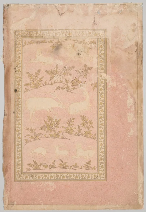 Stenciled Scenes of Lion and Gazelle (verso), detail