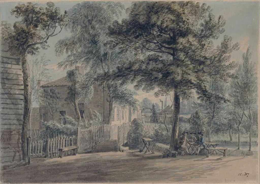 Old Tea Gardens, Bayswater Road, by Paul Sandby, watercolor, 1750
